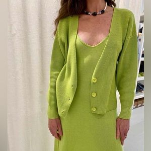 Ali Golden Cotton Cardigan in Highlighter Green
